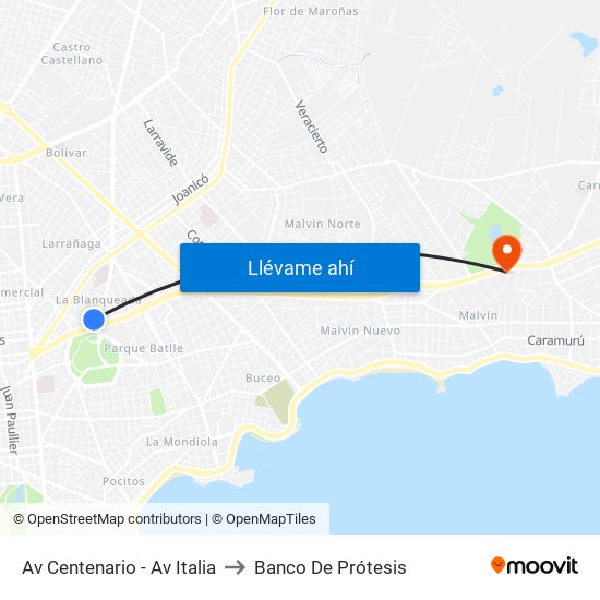 Av Centenario - Av Italia to Banco De Prótesis map