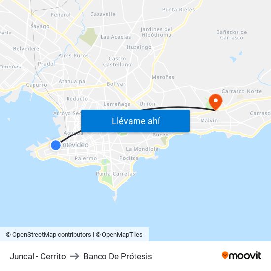 Juncal - Cerrito to Banco De Prótesis map