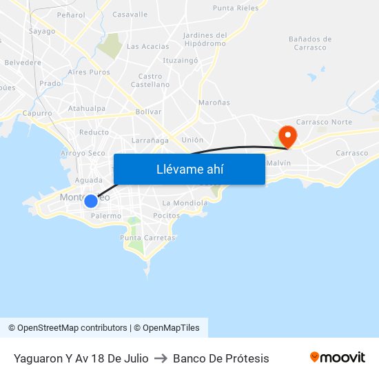 Yaguaron Y Av 18 De Julio to Banco De Prótesis map