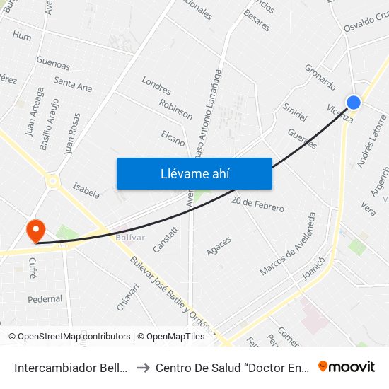 Intercambiador Belloni Andén 4 to Centro De Salud “Doctor Enrique Claveaux” map