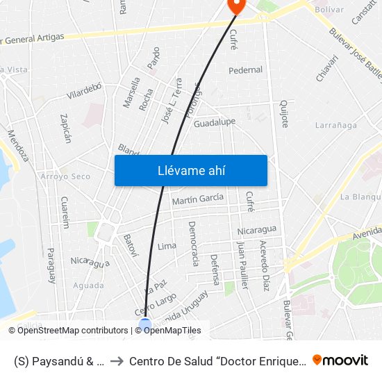 (S) Paysandú & Minas to Centro De Salud “Doctor Enrique Claveaux” map