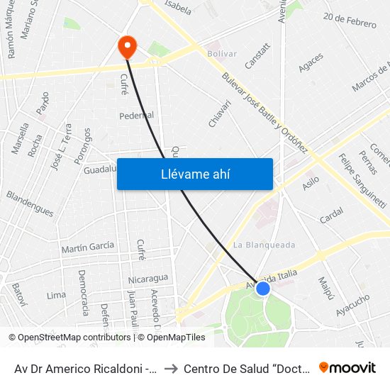 Av Dr Americo Ricaldoni - Av Federico R Vidiella to Centro De Salud “Doctor Enrique Claveaux” map