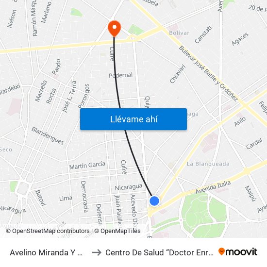 Avelino Miranda Y Gral Urquiza to Centro De Salud “Doctor Enrique Claveaux” map