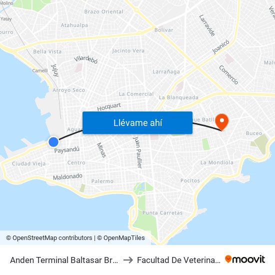 Terminal Baltasar Brum (Río Branco) to Facultad De Veterinaria map
