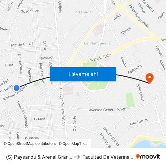 (S) Paysandú & Arenal Grande to Facultad De Veterinaria map
