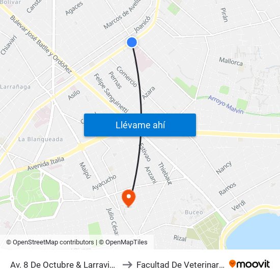 Av. 8 De Octubre & Larravide to Facultad De Veterinaria map