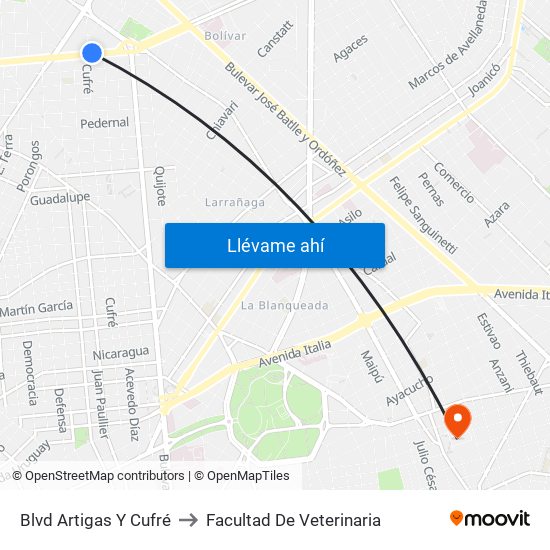 Blvd Artigas Y Cufré to Facultad De Veterinaria map