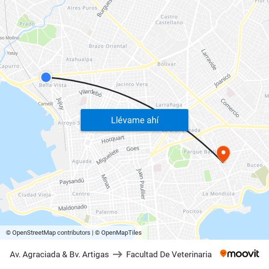 Av. Agraciada & Bv. Artigas to Facultad De Veterinaria map