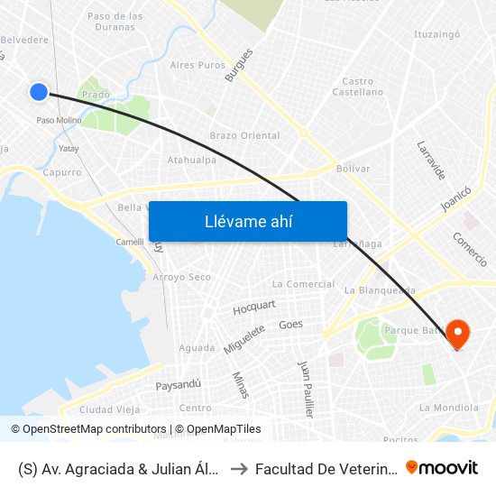 (S) Av. Agraciada & Julian Álvarez to Facultad De Veterinaria map