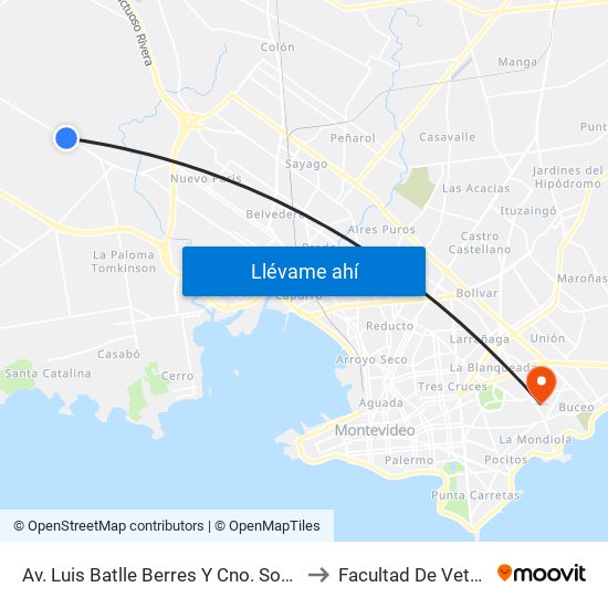 Av. Luis Batlle Berres Y Cno. Sosa Chaferro to Facultad De Veterinaria map