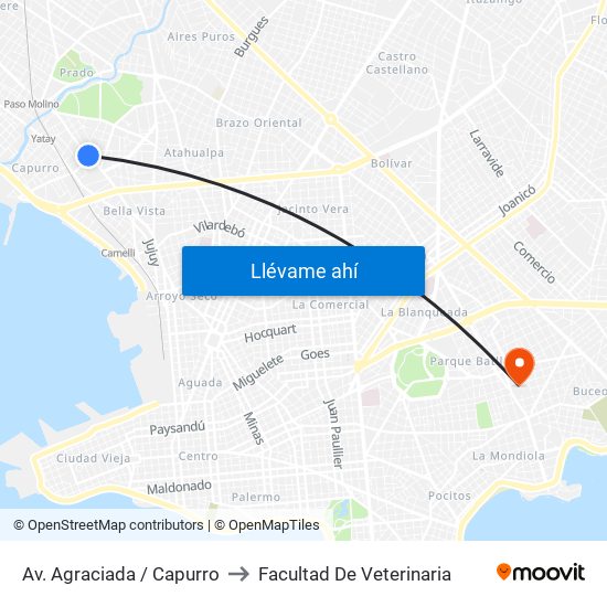 Av. Agraciada / Capurro to Facultad De Veterinaria map