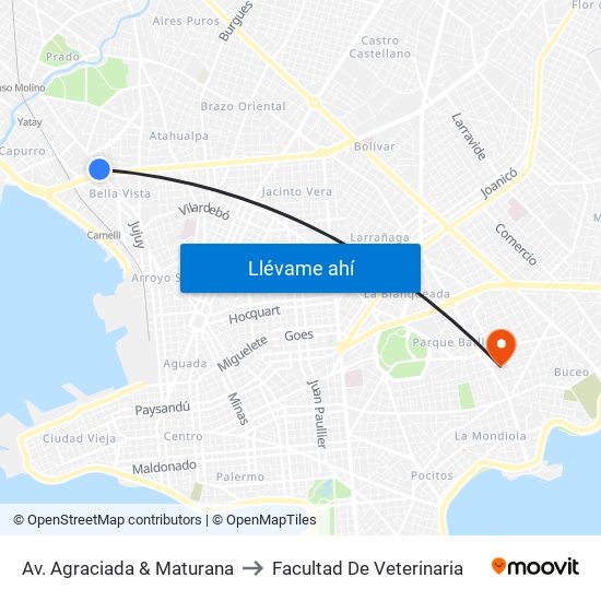 Av. Agraciada & Maturana to Facultad De Veterinaria map
