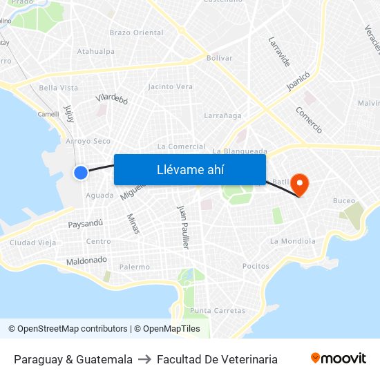 Paraguay & Guatemala to Facultad De Veterinaria map