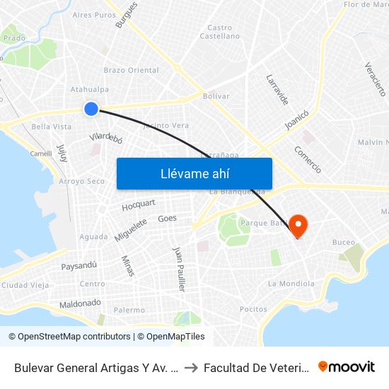 Bulevar General Artigas Y Av. Millan to Facultad De Veterinaria map