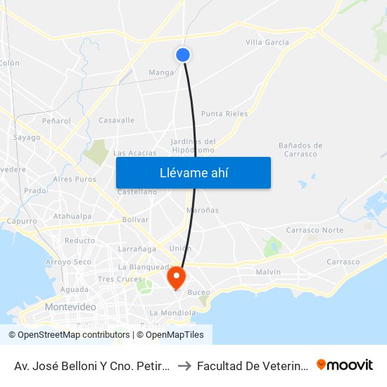 Av. José Belloni Y Cno. Petirossi to Facultad De Veterinaria map