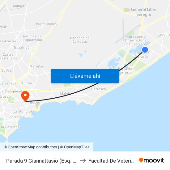 Parada 9 Giannattasio (Esq. Cuba) to Facultad De Veterinaria map