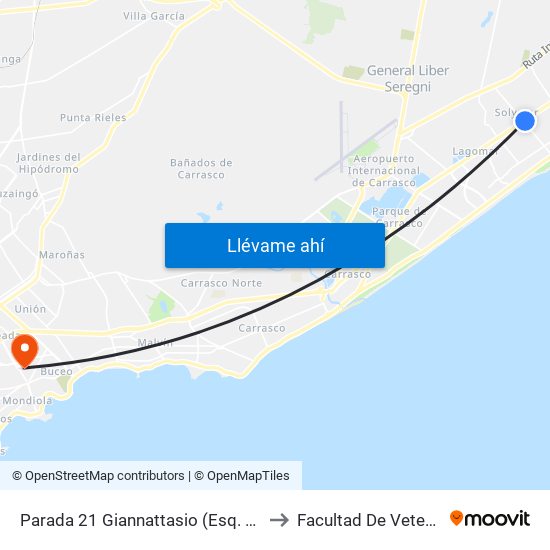 Parada 21 Giannattasio (Esq. Uruguay) to Facultad De Veterinaria map