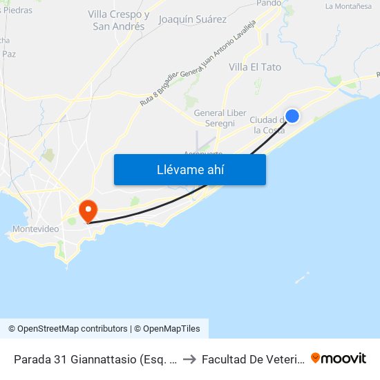 Parada 31 Giannattasio (Esq. Tuyutí) to Facultad De Veterinaria map
