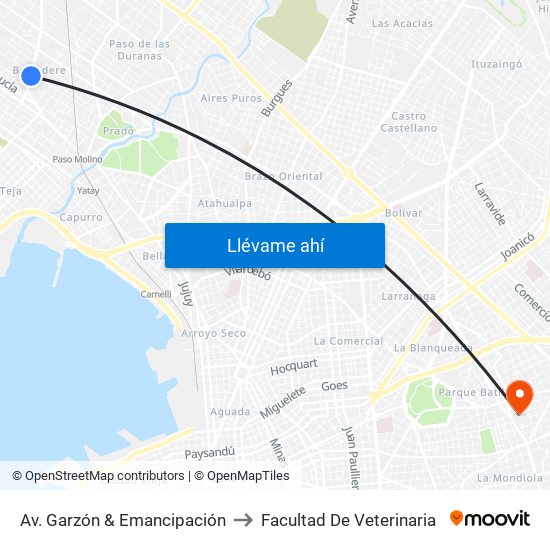 Av. Garzón & Emancipación to Facultad De Veterinaria map