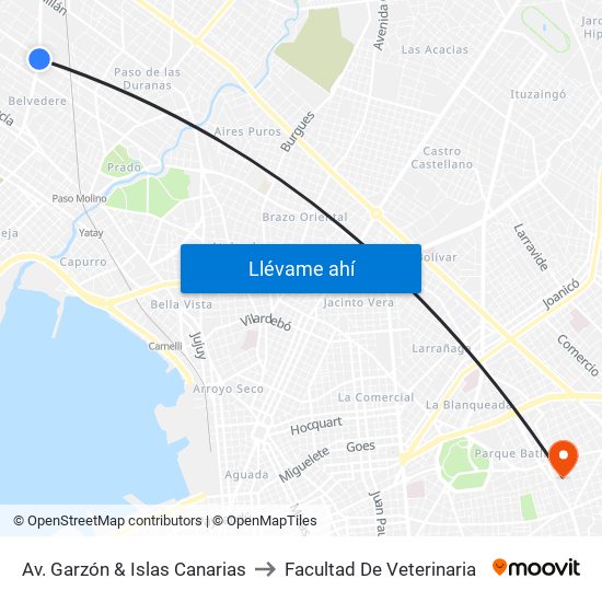 Av. Garzón & Islas Canarias to Facultad De Veterinaria map