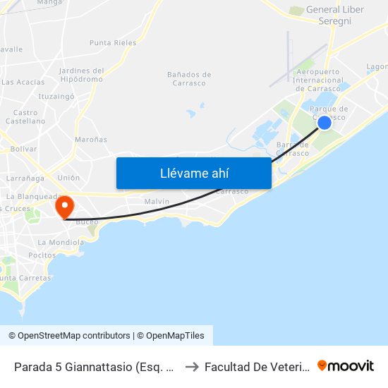 Parada 5 Giannattasio (Esq. Racine) to Facultad De Veterinaria map