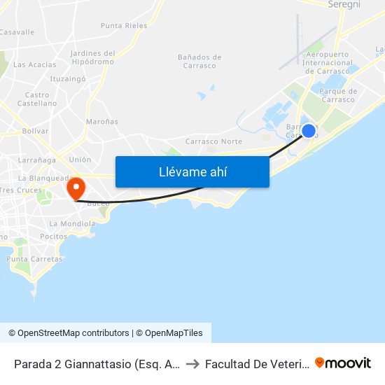 Parada 2 Giannattasio (Esq. Arizona) to Facultad De Veterinaria map