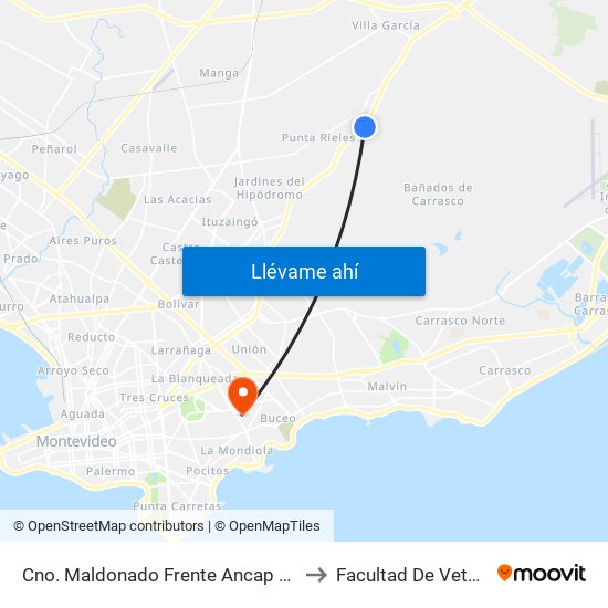 Cno. Maldonado Frente Ancap Km 13.200 to Facultad De Veterinaria map
