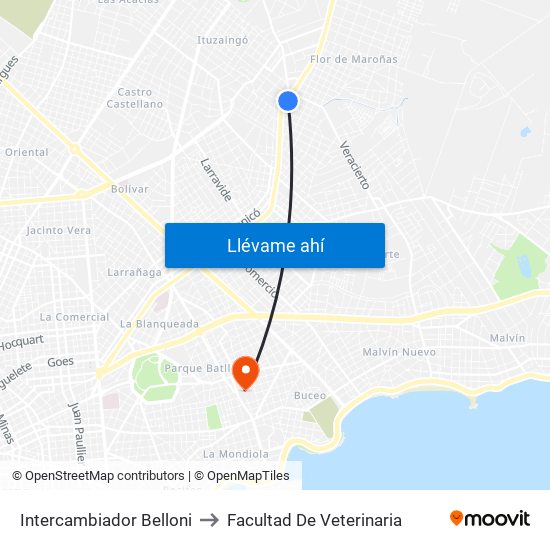 Intercambiador Belloni to Facultad De Veterinaria map