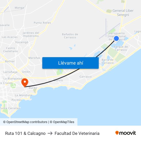 Ruta 101 & Calcagno to Facultad De Veterinaria map