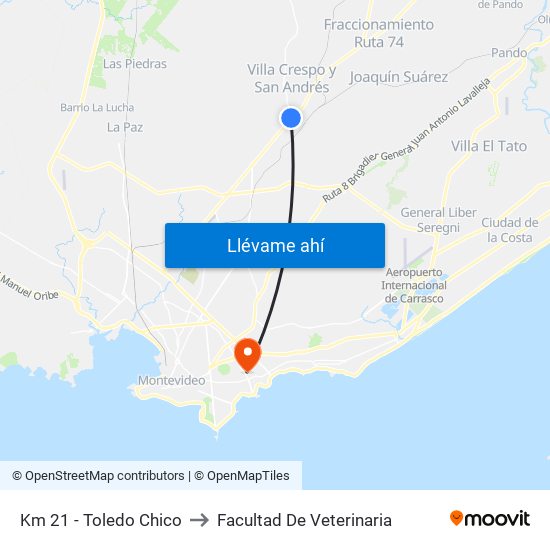 Km 21 - Toledo Chico to Facultad De Veterinaria map