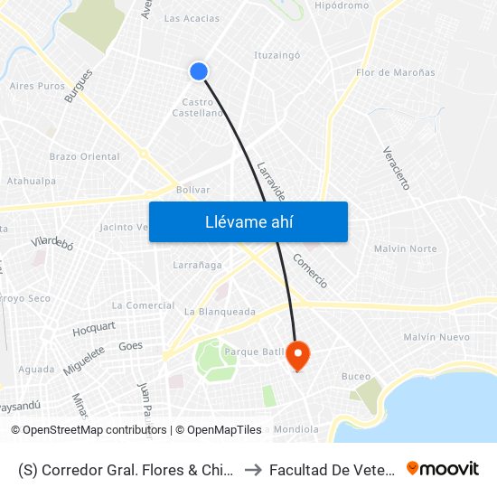 (S) Corredor Gral. Flores & Chimborazo to Facultad De Veterinaria map