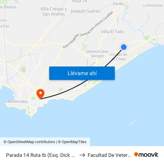 Parada 14 Ruta Ib (Esq. Dick Hughes) to Facultad De Veterinaria map