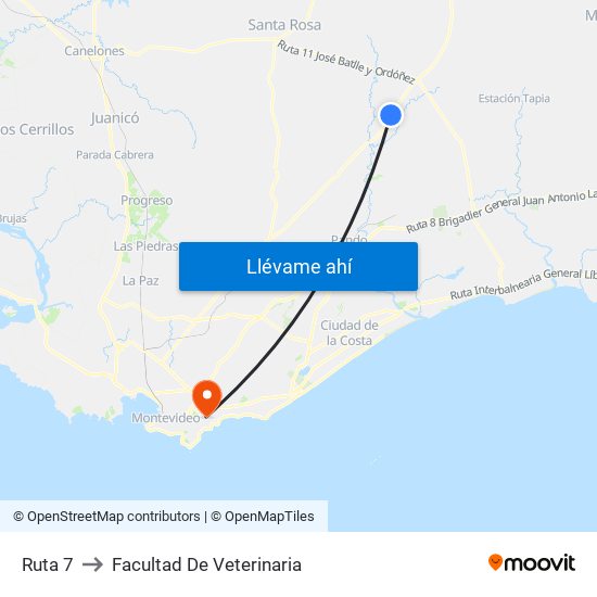 Ruta 7 to Facultad De Veterinaria map