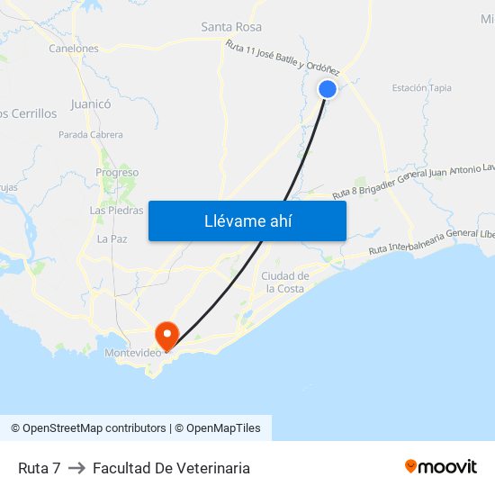 Ruta 7 to Facultad De Veterinaria map