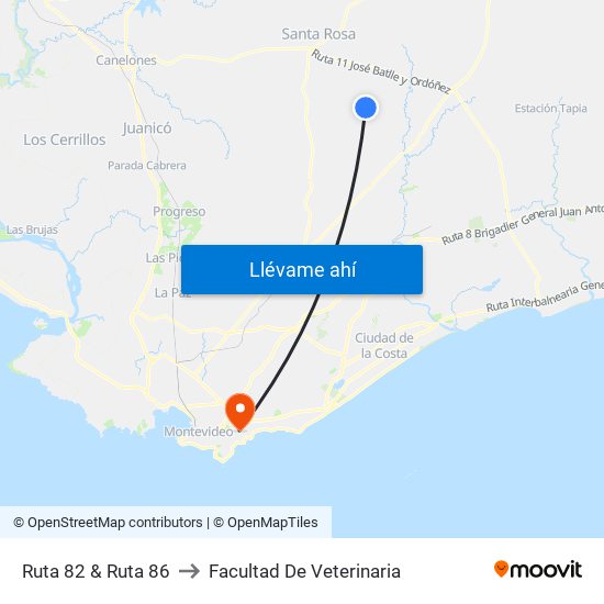 Ruta 82 & Ruta 86 to Facultad De Veterinaria map