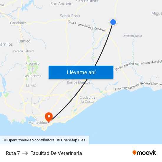Ruta 7 to Facultad De Veterinaria map