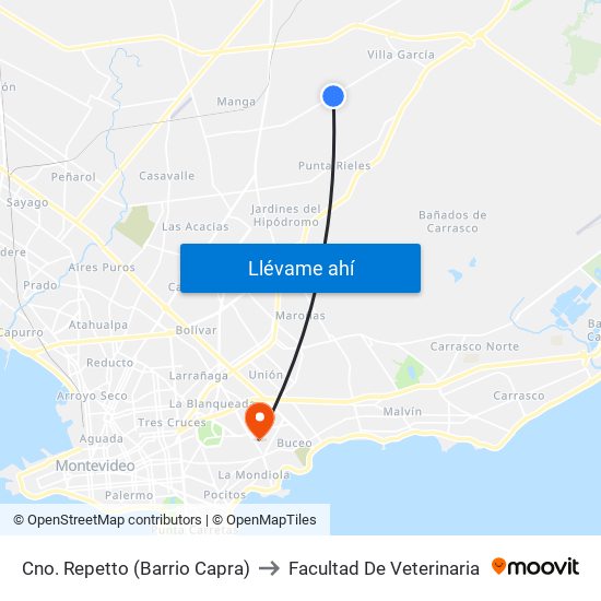 Cno. Repetto (Barrio Capra) to Facultad De Veterinaria map