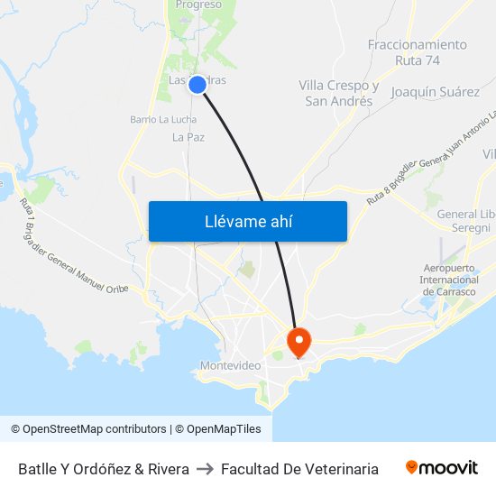 Batlle Y Ordóñez & Rivera to Facultad De Veterinaria map
