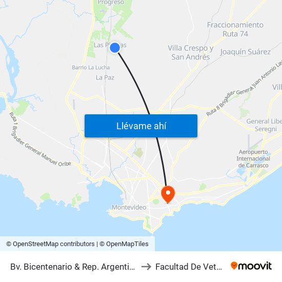 Bv. Bicentenario & Rep. Argentina (Mastil) to Facultad De Veterinaria map