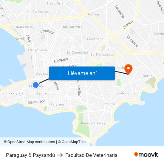 Paraguay & Paysandú to Facultad De Veterinaria map