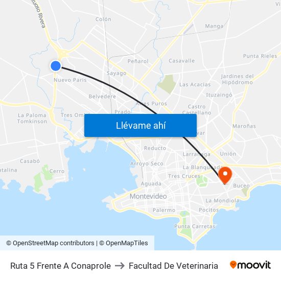 Ruta 5 Frente A Conaprole to Facultad De Veterinaria map