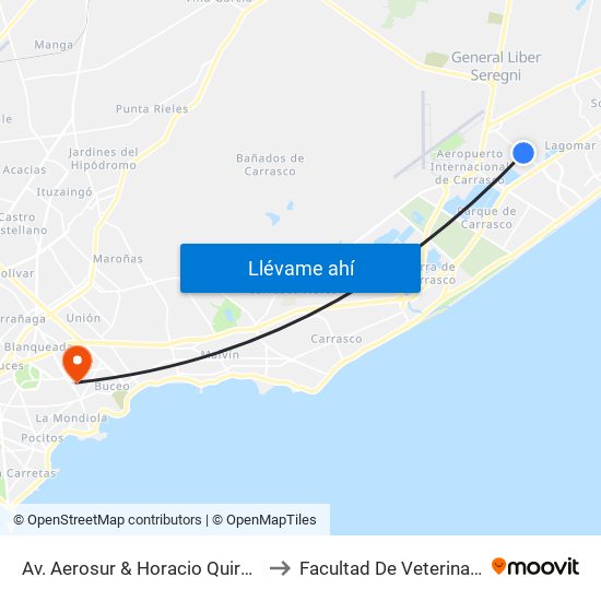 Av. Aerosur & Horacio Quiroga to Facultad De Veterinaria map