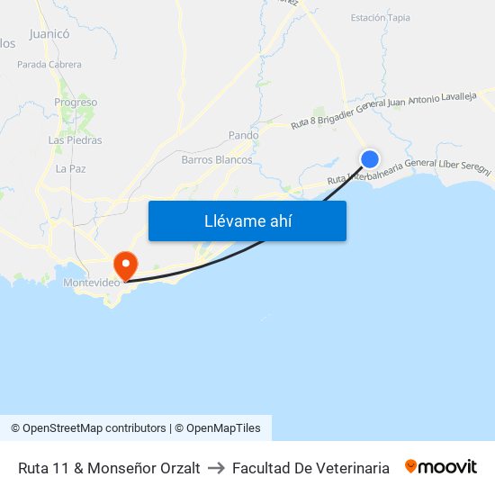 Ruta 11 & Monseñor Orzalt to Facultad De Veterinaria map