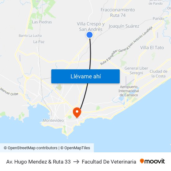 Av. Hugo Mendez & Ruta 33 to Facultad De Veterinaria map