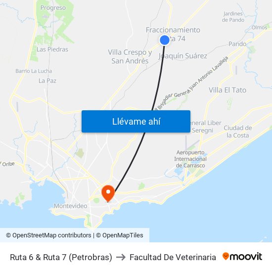 Ruta 6 & Ruta 7 (Petrobras) to Facultad De Veterinaria map