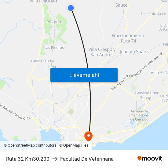 Ruta 32 Km30.200 to Facultad De Veterinaria map