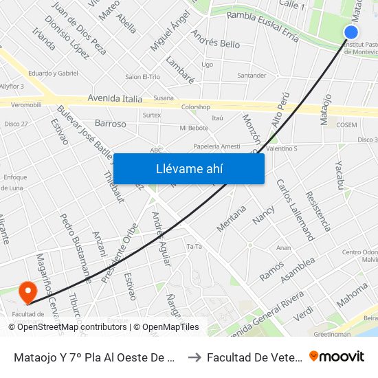 Mataojo Y 7º Pla Al Oeste De H Yrigoyen to Facultad De Veterinaria map