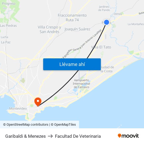 Garibaldi & Menezes to Facultad De Veterinaria map