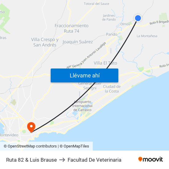 Ruta 82 & Luis Brause to Facultad De Veterinaria map