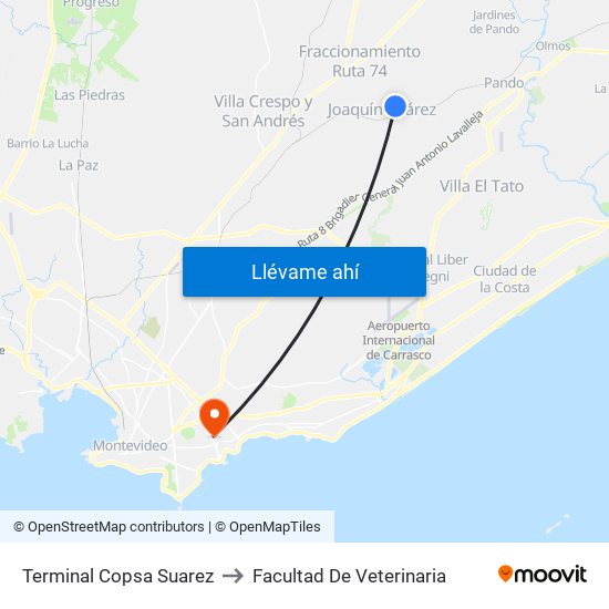 Terminal Copsa Suarez to Facultad De Veterinaria map